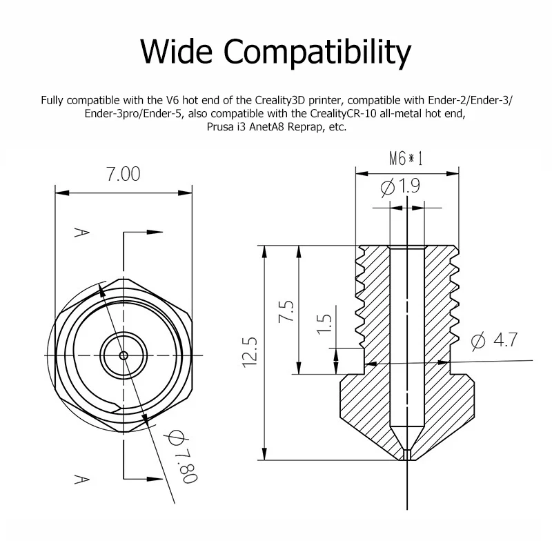 E3d V6 M6 thread Copper Chromium Zirconium nozzle - Image 4